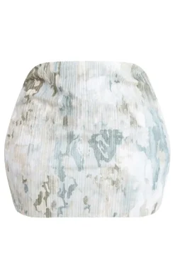 Plus Washed Camo Printed Plisse Micro Mini Skirt-PrettyLittleThing New
