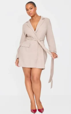 Plus Woven Belted Blazer Dress-PrettyLittleThing Outlet