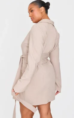 Plus Woven Belted Blazer Dress-PrettyLittleThing Outlet