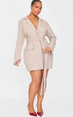 Plus Woven Belted Blazer Dress-PrettyLittleThing Outlet