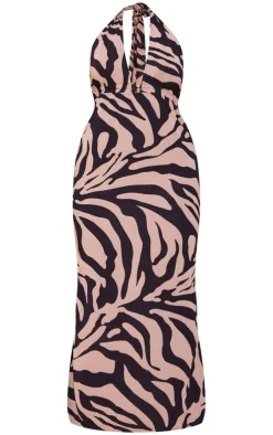 Plus Zebra Printed Chiffon Halterneck Maxi Dress-PrettyLittleThing Outlet