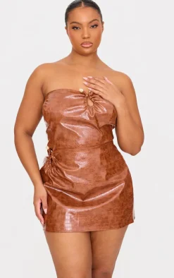 Clearance PrettyLittleThing Plus Faux Leather Lace Up Mini Skirt Tan