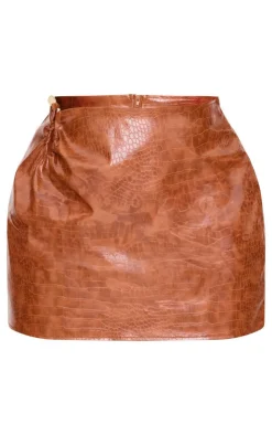 Clearance PrettyLittleThing Plus Faux Leather Lace Up Mini Skirt Tan