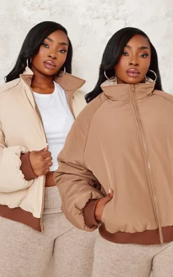 PrettyLittleThing Puffer Jackets*Plus And Sand Reversible Bomber Puffer