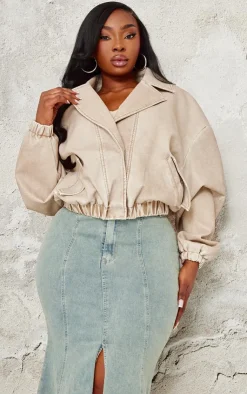 PrettyLittleThing Bomber Jackets*Plus Distressed Faux Leather Button Up Bomber Jacket