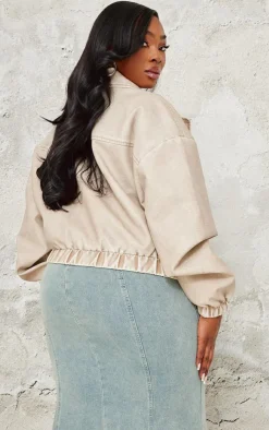 PrettyLittleThing Bomber Jackets*Plus Distressed Faux Leather Button Up Bomber Jacket