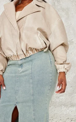 PrettyLittleThing Bomber Jackets*Plus Distressed Faux Leather Button Up Bomber Jacket