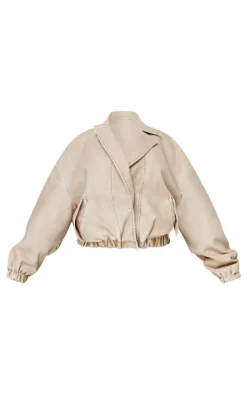 PrettyLittleThing Bomber Jackets*Plus Distressed Faux Leather Button Up Bomber Jacket