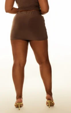 Discount PrettyLittleThing Plus Double Layer Slinky Snake Trim Micro Mini Skirt Taupe