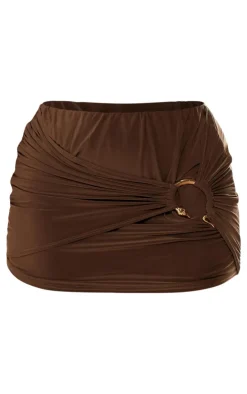 Discount PrettyLittleThing Plus Double Layer Slinky Snake Trim Micro Mini Skirt Taupe