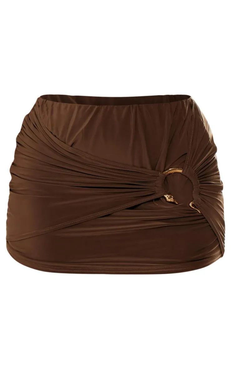 Discount PrettyLittleThing Plus Double Layer Slinky Snake Trim Micro Mini Skirt Taupe
