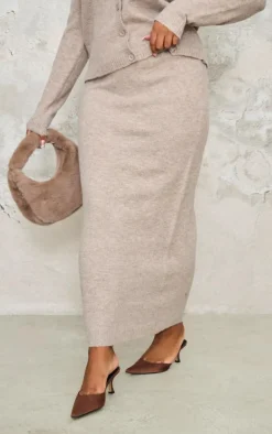 Outlet PrettyLittleThing Plus Melange Soft Knit Maxi Skirt Taupe