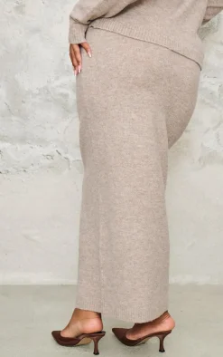 Outlet PrettyLittleThing Plus Melange Soft Knit Maxi Skirt Taupe