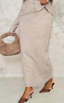 Outlet PrettyLittleThing Plus Melange Soft Knit Maxi Skirt Taupe