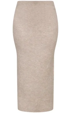 Outlet PrettyLittleThing Plus Melange Soft Knit Maxi Skirt Taupe
