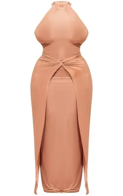 Plus Ruched Front Detail High Neck Maxi Dress-PrettyLittleThing Hot