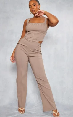 PrettyLittleThing Plus Seam Detail Bengaline Pants Taupe