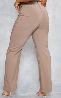 PrettyLittleThing Plus Seam Detail Bengaline Pants Taupe