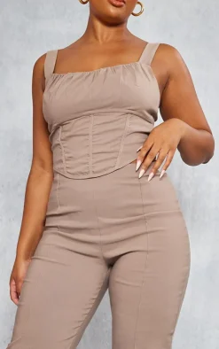 PrettyLittleThing Plus Seam Detail Bengaline Pants Taupe