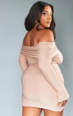 Plus Slinky Drape Detail Bardot Bodycon Dress-PrettyLittleThing Hot