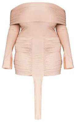 Plus Slinky Drape Detail Bardot Bodycon Dress-PrettyLittleThing Hot