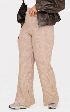 New PrettyLittleThing Plus Soft Knit Wide Leg Pants Taupe