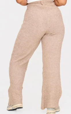 New PrettyLittleThing Plus Soft Knit Wide Leg Pants Taupe