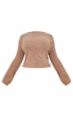 New PrettyLittleThing Plus Soft Textured Knit Top Taupe
