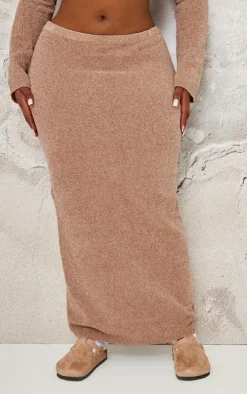 PrettyLittleThing Plus Soft Textured Knit Maxi Skirt Taupe