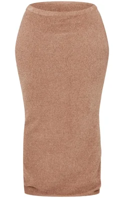 PrettyLittleThing Plus Soft Textured Knit Maxi Skirt Taupe
