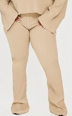 PrettyLittleThing Plus Two Tone Thick Rib Knit Leggings Taupe