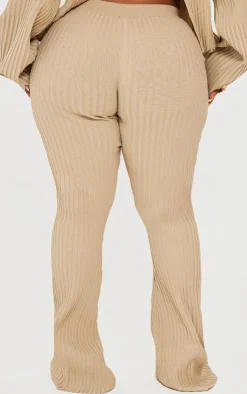 PrettyLittleThing Plus Two Tone Thick Rib Knit Leggings Taupe