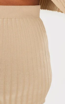 PrettyLittleThing Plus Two Tone Thick Rib Knit Leggings Taupe