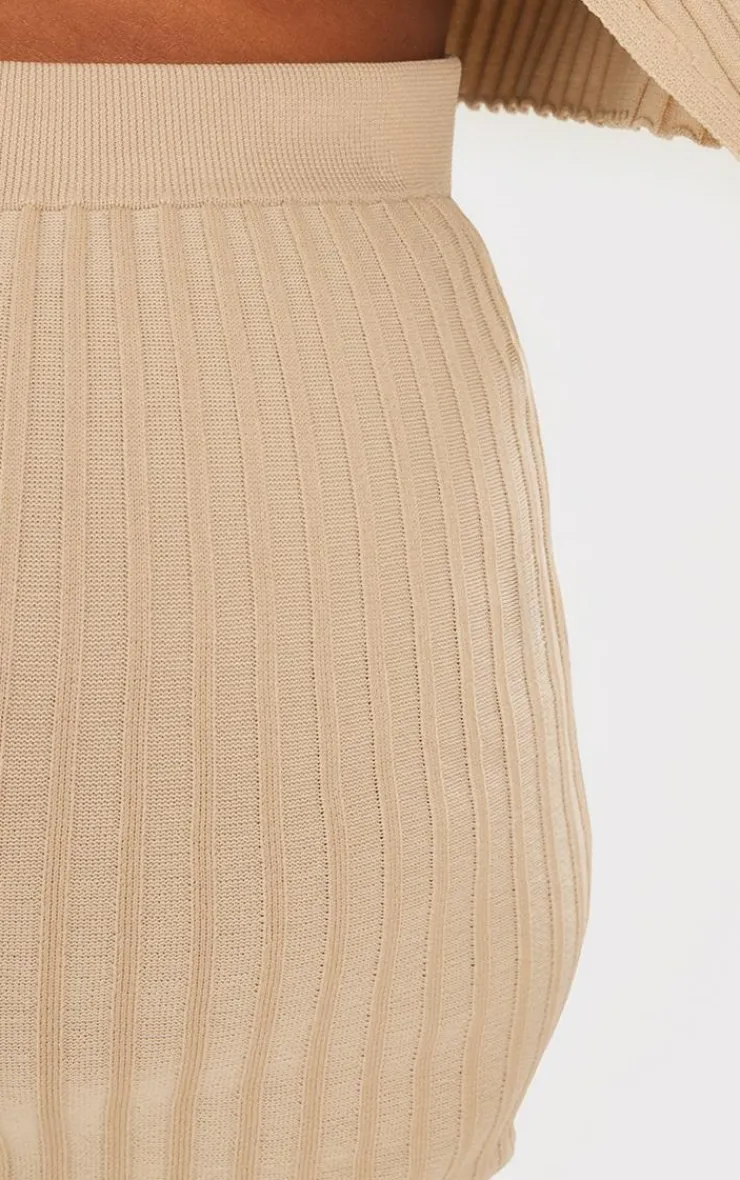 PrettyLittleThing Plus Two Tone Thick Rib Knit Leggings Taupe