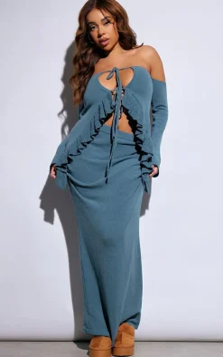 Clearance PrettyLittleThing Plus Knit Maxi Skirt Teal