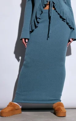 Clearance PrettyLittleThing Plus Knit Maxi Skirt Teal