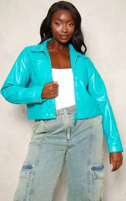 Plus Teal Pu Pocket Detail Casual Jacket