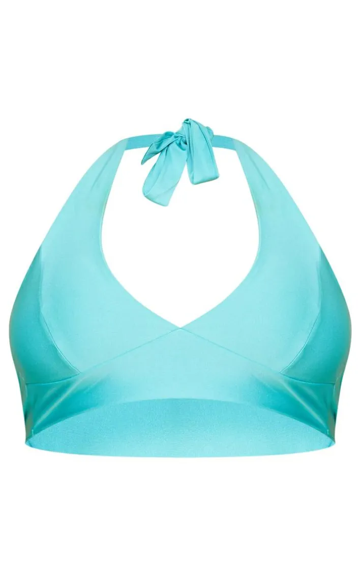 Plus Turquoise Halterneck Plunge Front Bikini Top