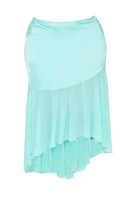 Discount PrettyLittleThing Plus Satin Chiffon Hem Midi Skirt Turquoise