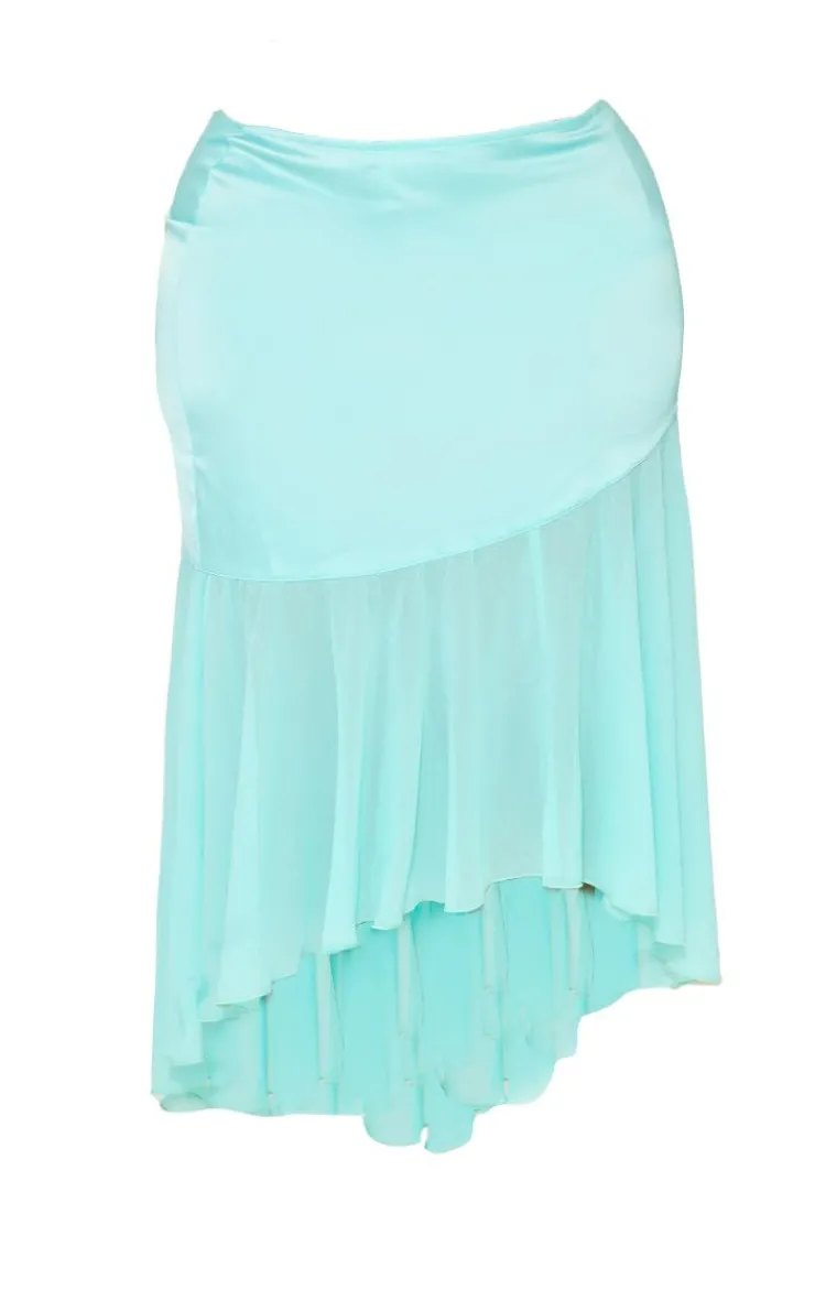 Discount PrettyLittleThing Plus Satin Chiffon Hem Midi Skirt Turquoise