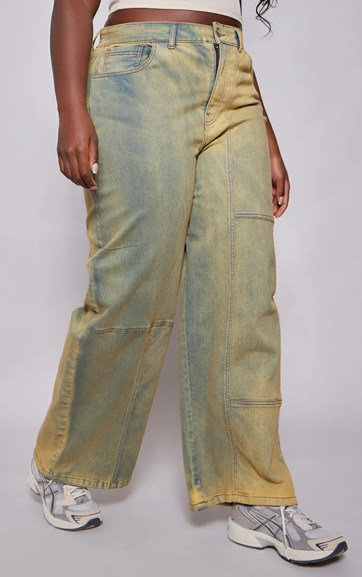 Plus Vintage Bleach Wash Seam Detail Jeans