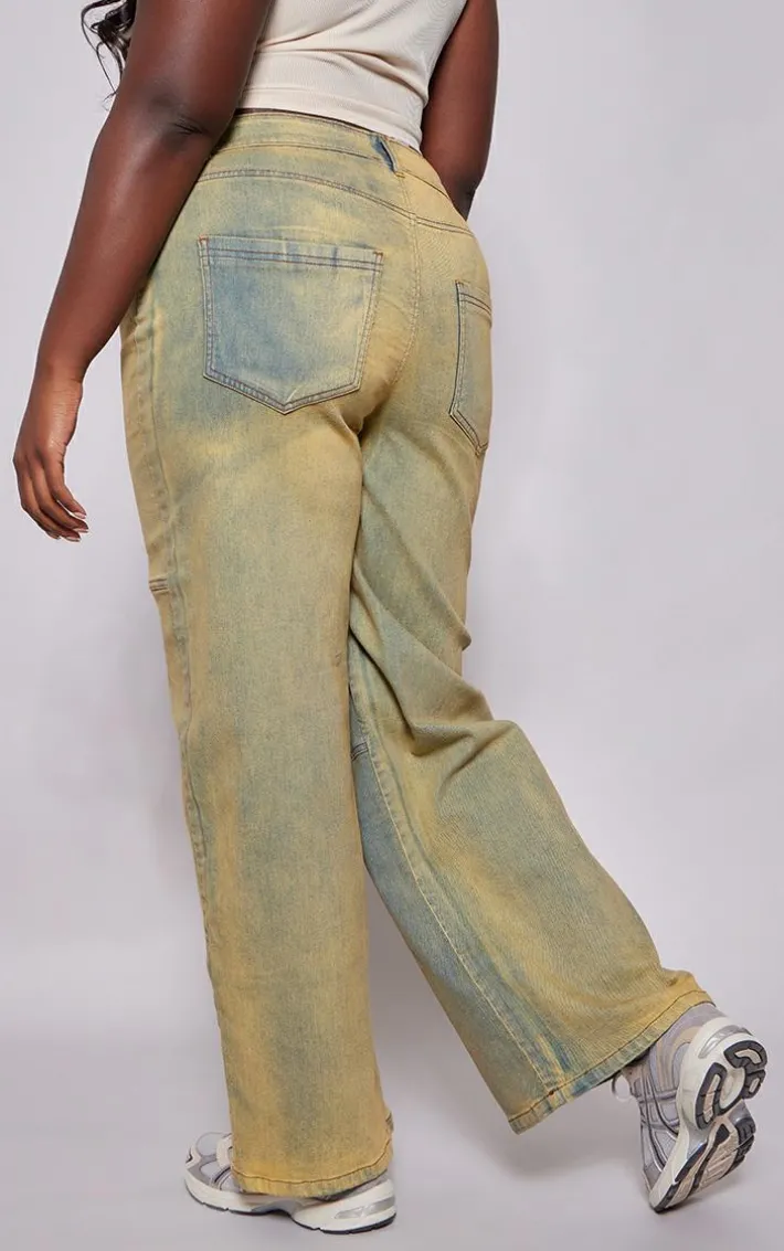 Plus Vintage Bleach Wash Seam Detail Jeans