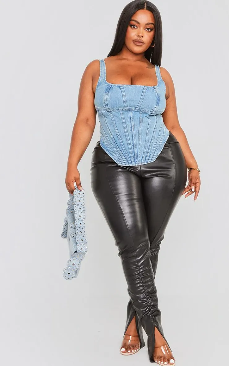 PrettyLittleThing Corsets*Plus Seam Detail Denim Corset