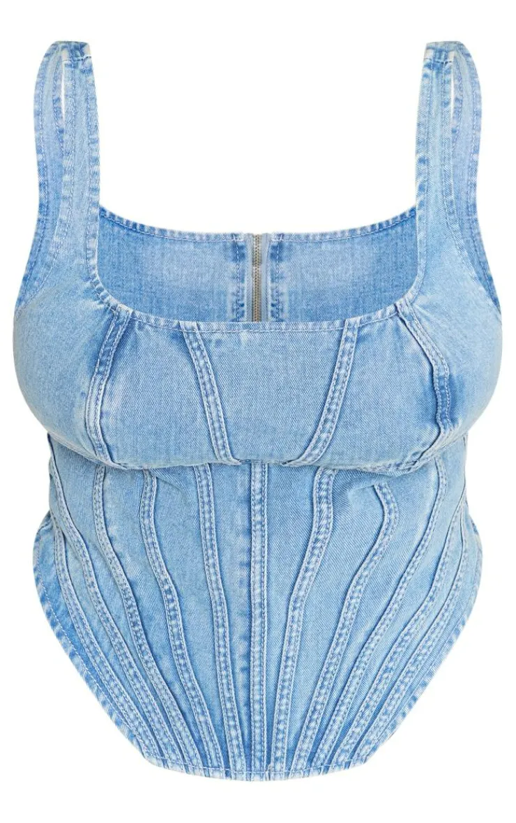 PrettyLittleThing Corsets*Plus Seam Detail Denim Corset