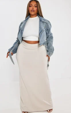 Plus Vintage Mid Wash Cropped Denim Biker Jacket