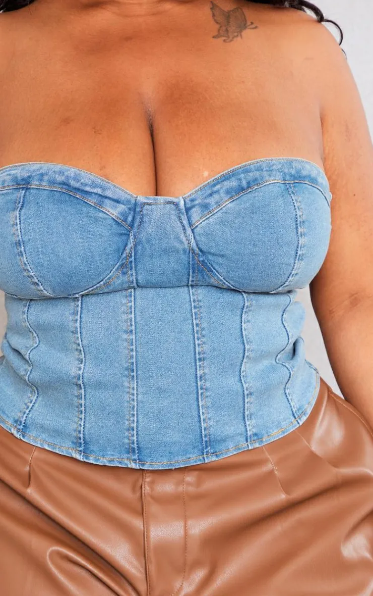 PrettyLittleThing Corsets*Plus Bandeau Denim Corset