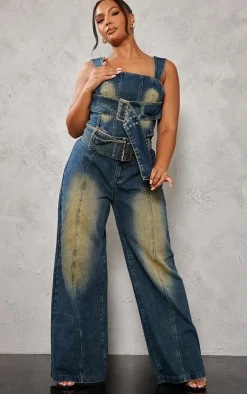 Outlet PrettyLittleThing Plus Buckle Denim Corset Top Vintage Wash