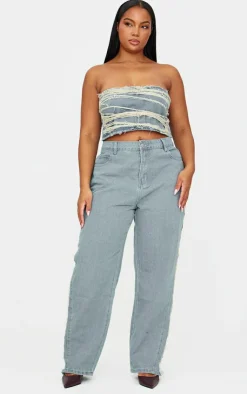Plus Extreme Fraying Detail Wide Leg Denim Jeans-PrettyLittleThing Online