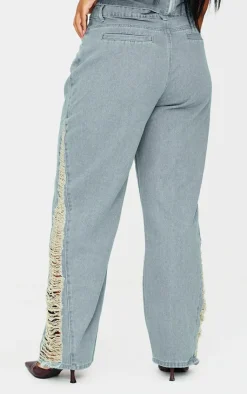 Plus Extreme Fraying Detail Wide Leg Denim Jeans-PrettyLittleThing Online