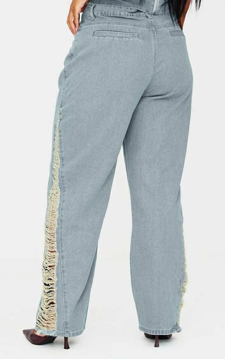 Plus Extreme Fraying Detail Wide Leg Denim Jeans-PrettyLittleThing Online